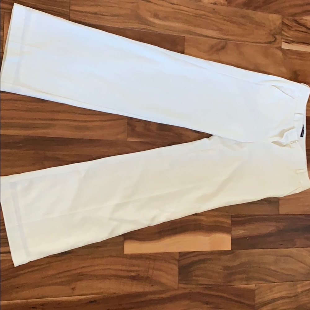 Size 8 long cream dress pants with gold pin stripe